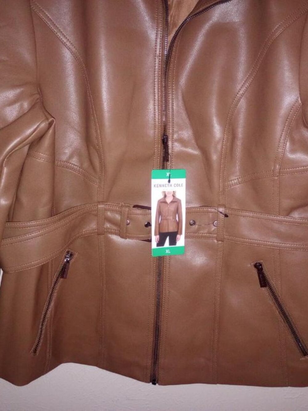 Kenneth Cole Women's Size XL Brown Belted Faux Leather Jacket NWT - Picture 4 of 5
